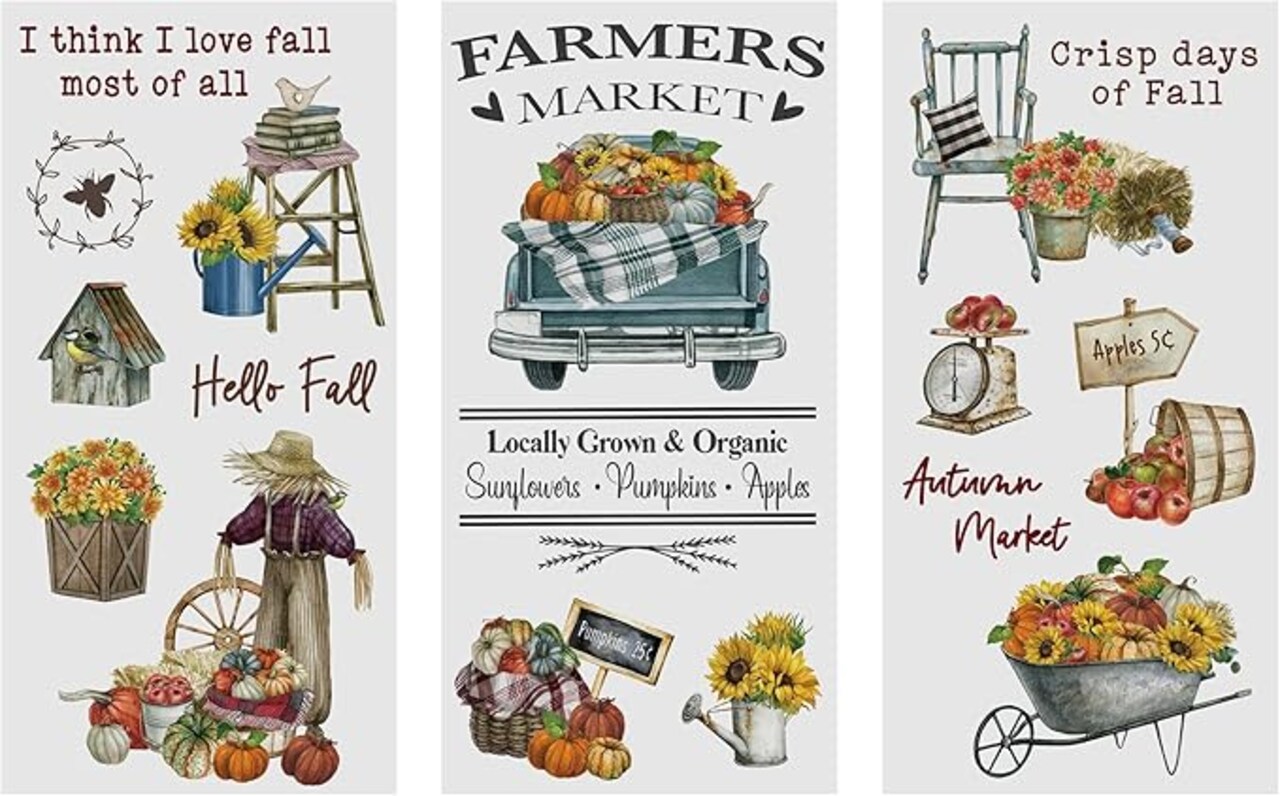 Rub on Transfers for Crafts and Furniture | 3 Design Sheets 6”x 12” | Home Decor Transfers | Furniture and Craft Decals | by Thymeless Designs (Hello Fall)